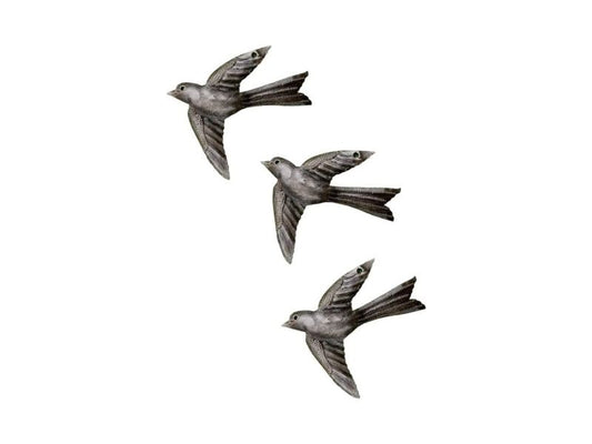 Set of 3 Small Birds Garden Home Decor, Metal Plaques 6" Wall Hanging Ornament