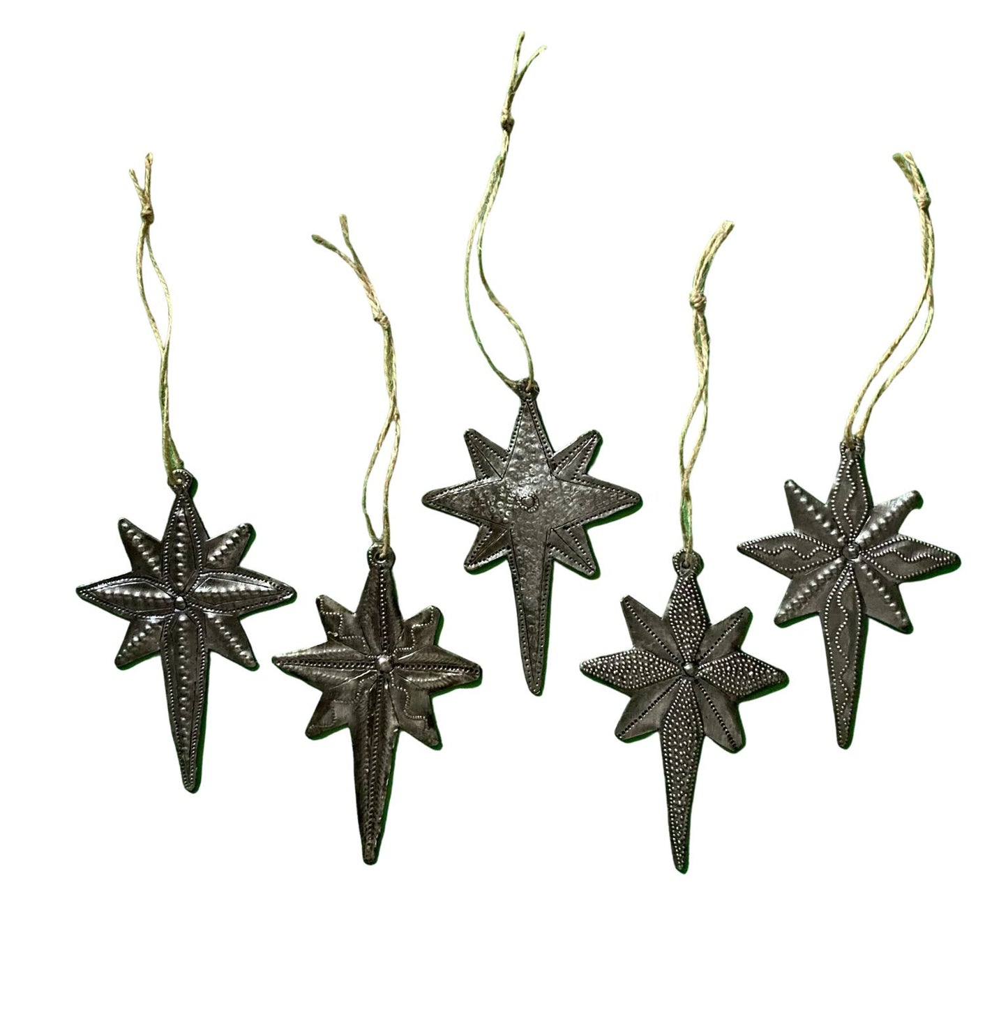 Metal Star Christmas Ornaments, Set of 5, 3 x 4 Inches Haiti, Ornament, Handmade, Unique Metal Ornaments