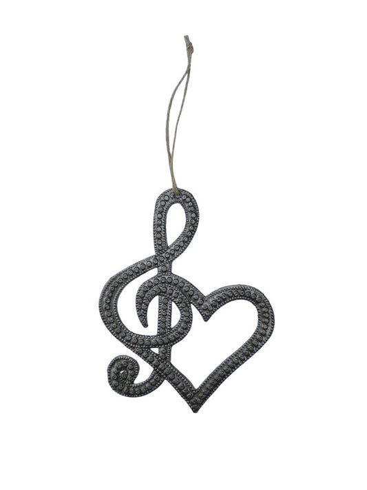 Music Decorative Ornament, Heart Shaped Music Note, Handcrafted Ornaments from Haiti 4.75 x 3.75 Inches