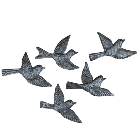 Set of 5 Metal Birds Flock Flying Birds Recycled Art Handcrafted Metal Wall Art Accent Birds