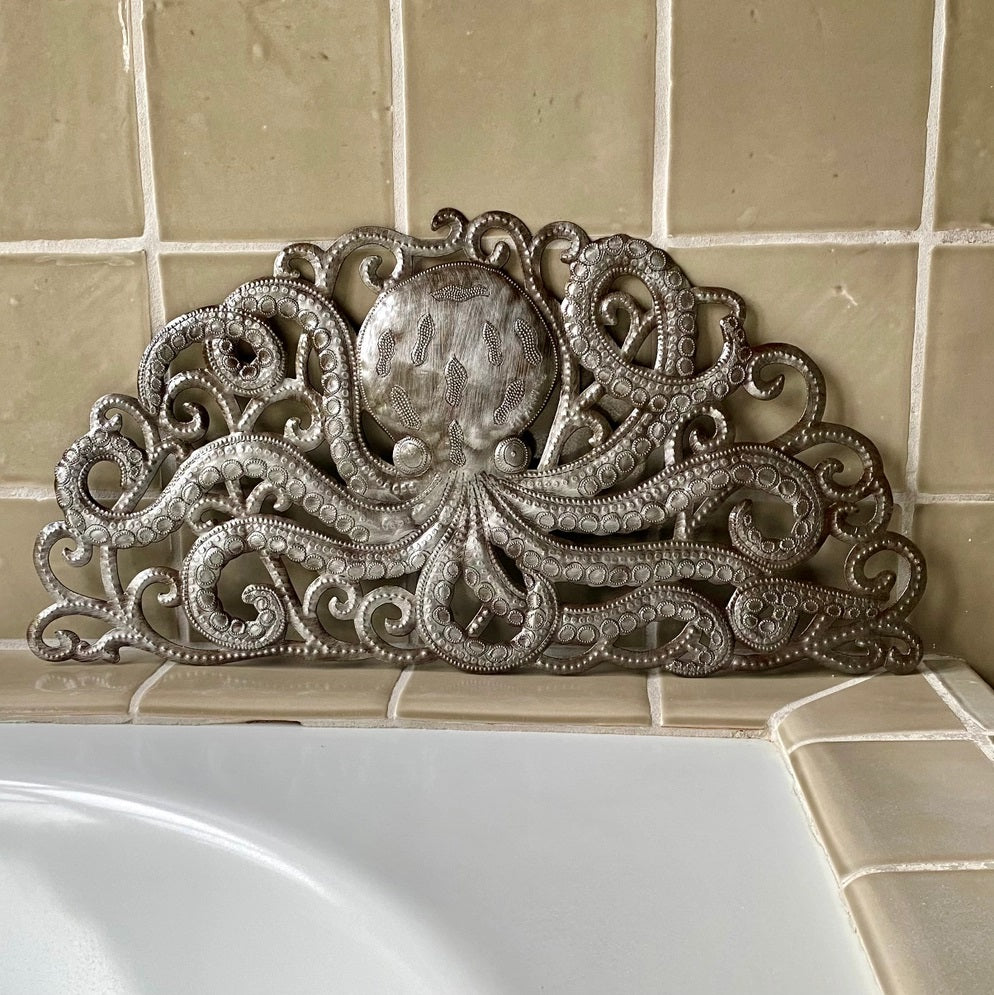 Metal Octopus Arch, Handmade Wall Decor, Nautical 22"x11"