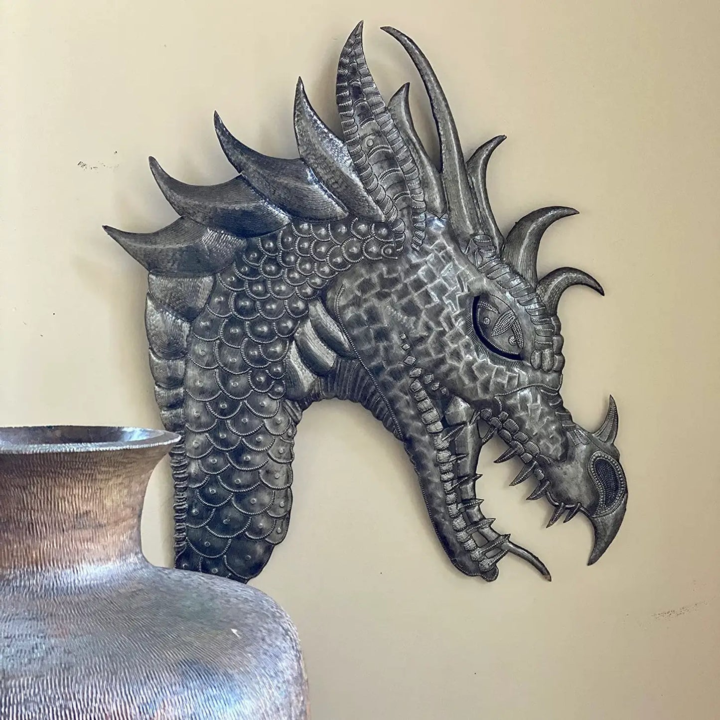 Wall Hanging Metal Dragon, Mythical Handmade 19" x 22"