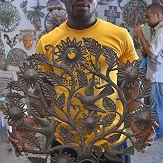 Sunflower and Birds, Tree of Life Metal Wall Hanging 23"