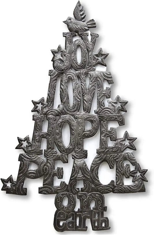 Joy, Love, Hope, Peace on Earth Christmas Tree 10.75"x16.75" Wall Hanging Holiday Decor