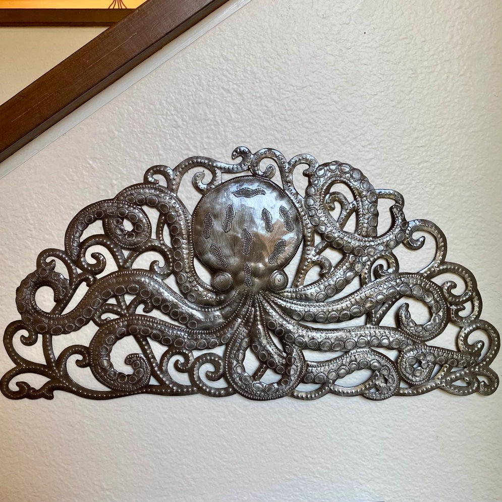 Metal Octopus Arch, Handmade Wall Decor, Nautical 22"x11"