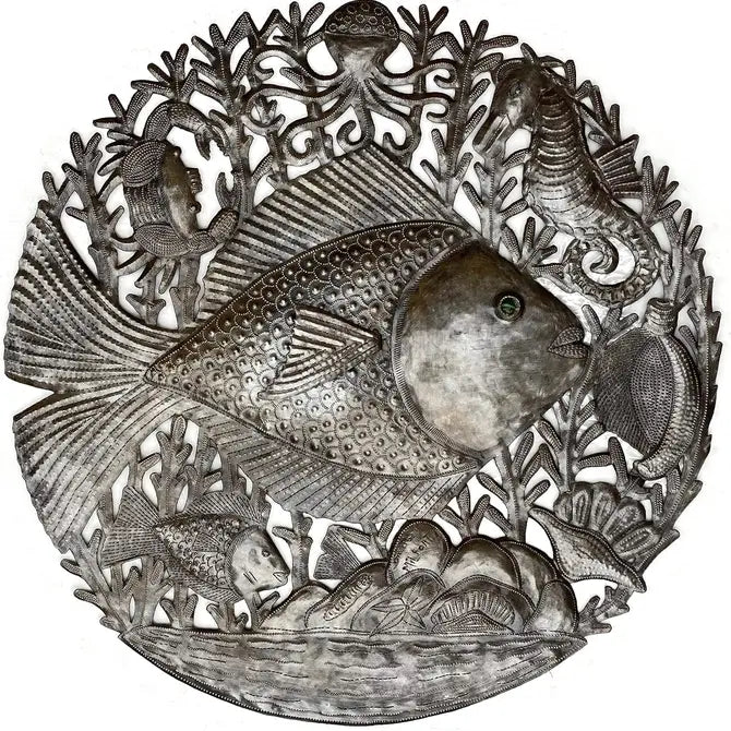 Sea Life Beach, Haitian Metal Fish, Fair Trade, Recycled 23"