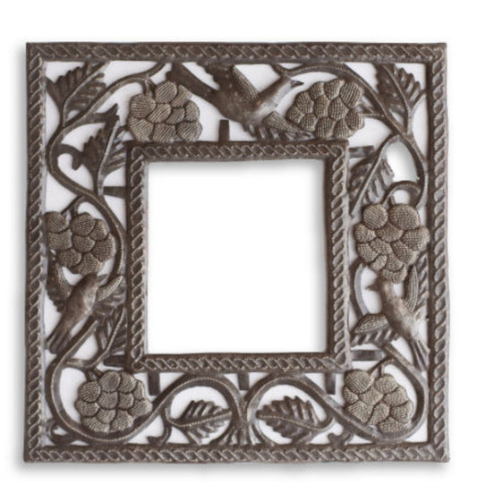 Square Grape Frame, Decorative Wall Hanging Artwork, Limited Ed Haitian Metal Art (Glass Not Included) 17.5x17.5 Haitian Art