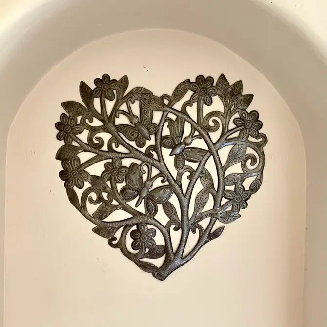 17" Heart Shaped Tree of Life with Butterflies, Handmade Spring Decor, Haiti