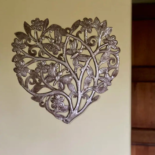 17" Heart Shaped Tree of Life with Butterflies, Handmade Spring Decor, Haiti