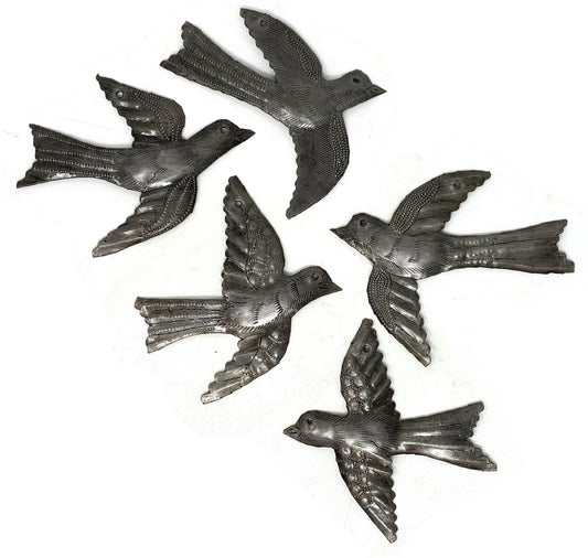 Set of 5 Birds, Garden Home Décor, Metal Plaques 4"