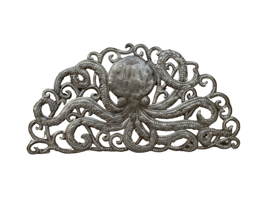 Metal Octopus Arch, Handmade Wall Decor, Nautical 22"x11"