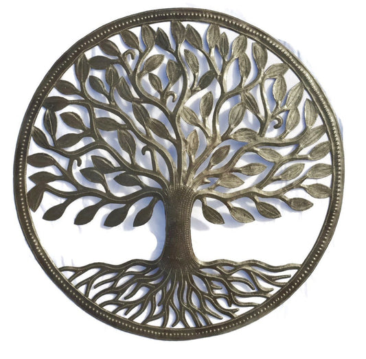 23" Round Tree of Life with Border, Wall Hanging Plaques, Haitian