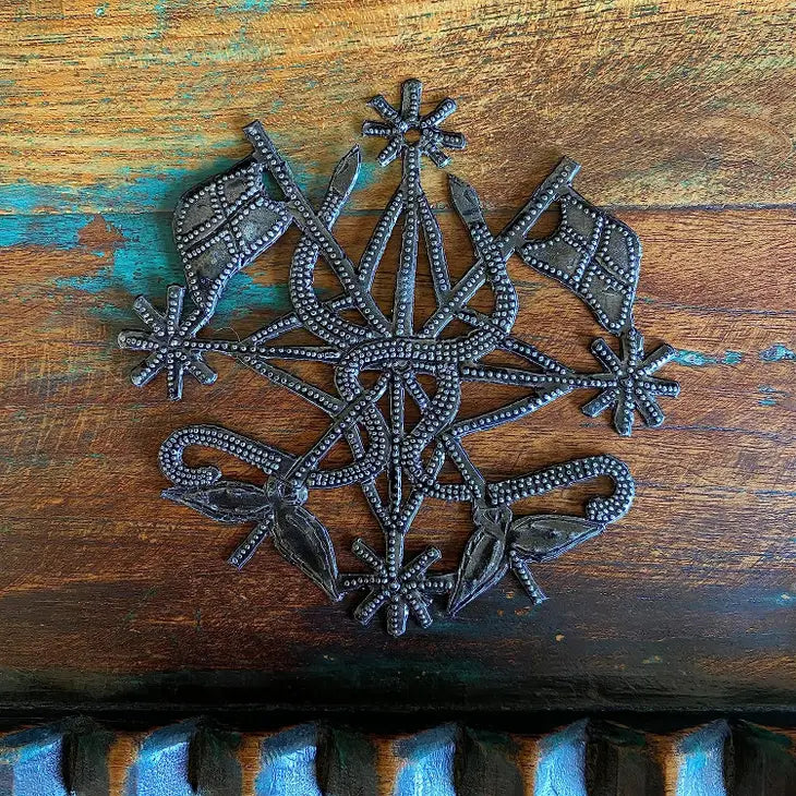 Metal Veve Wall Art, Unique Voodoo Ornament, Veve Dambala 4"