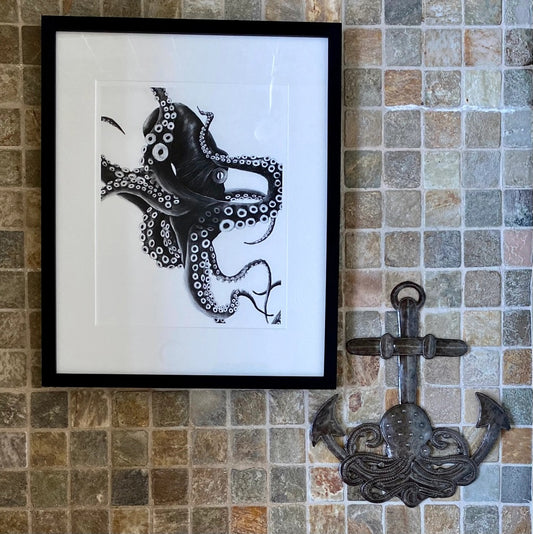 Nautical Sea Anchor, Handmade, Anchor with Octopus, Haitian Metal Wall Hanging Decor 14"x12"