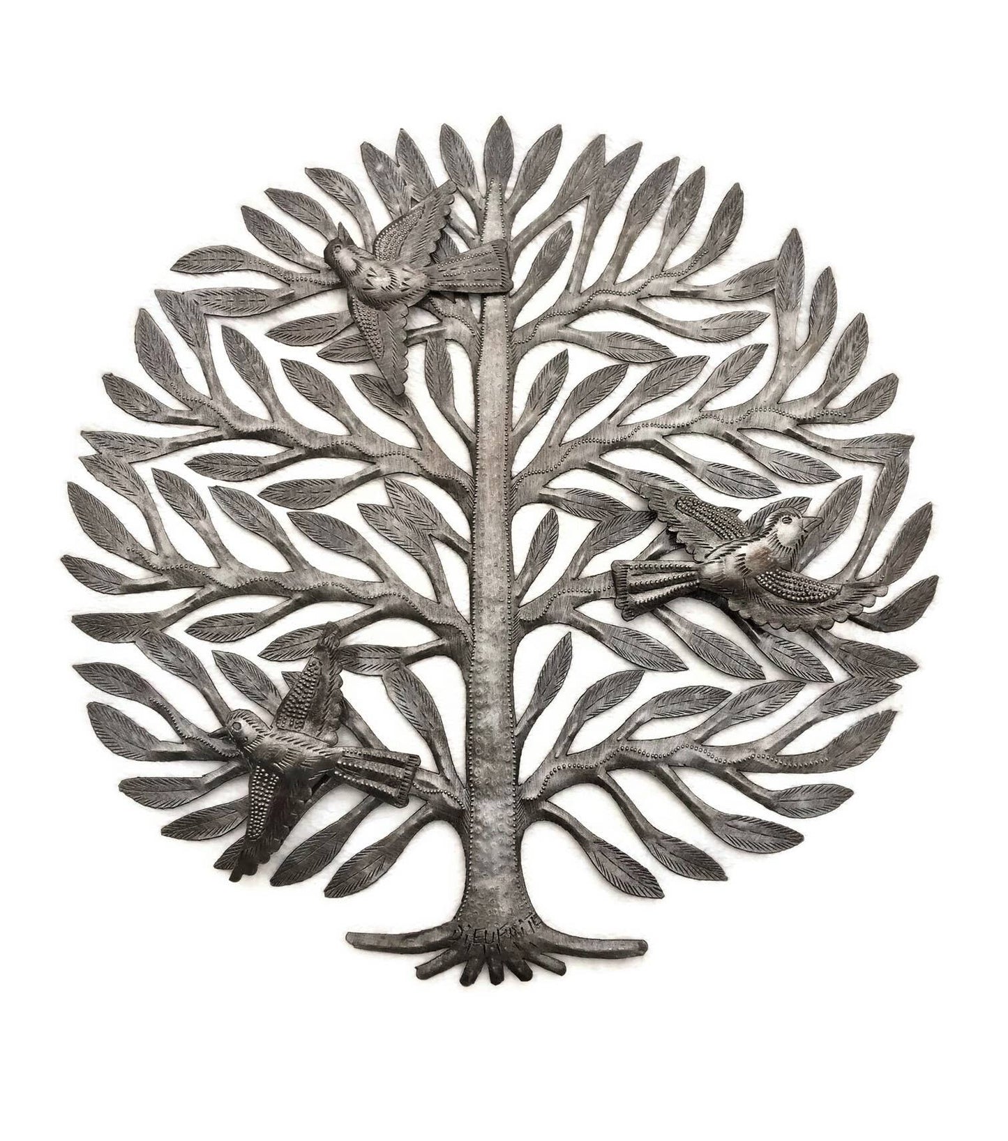 15" Garden Tree of Life with Birds, Metal Wall Art, Spring