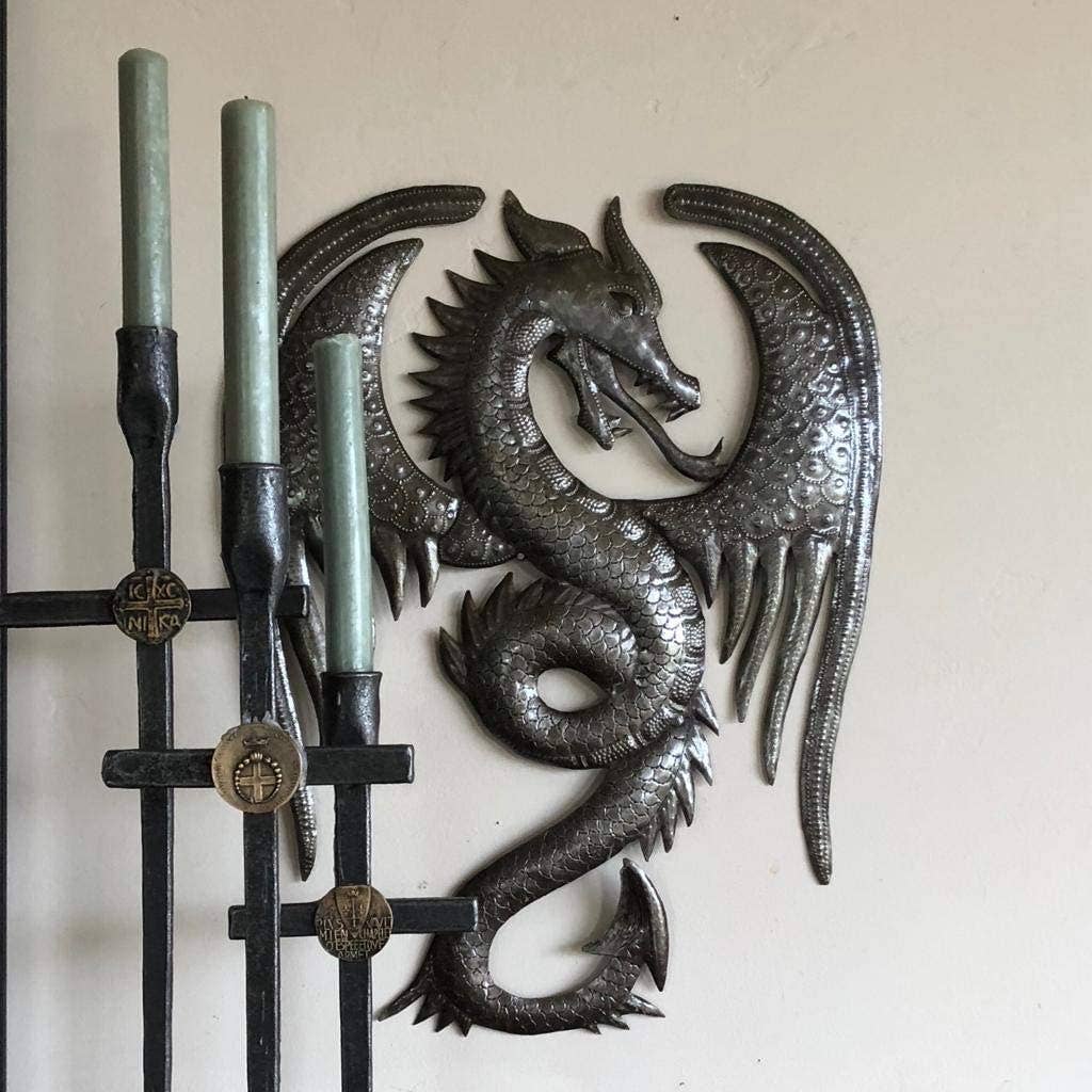 13.5" x 17.25" Dragon Wall Artwork, Metal Dragons, Handmade