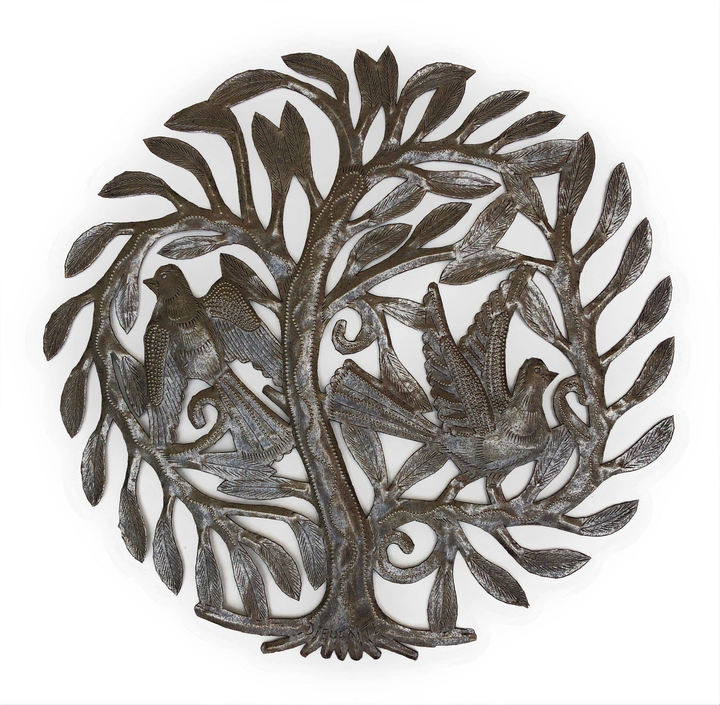 15" Song Birds Garden Tree of Life, Metal Wall Art, Haitian