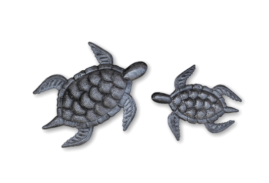 Set of 2 Turtles, Beach Decor, Whimsical Sea-life Wall Hanging Marine Creatures 10" & 7.5"