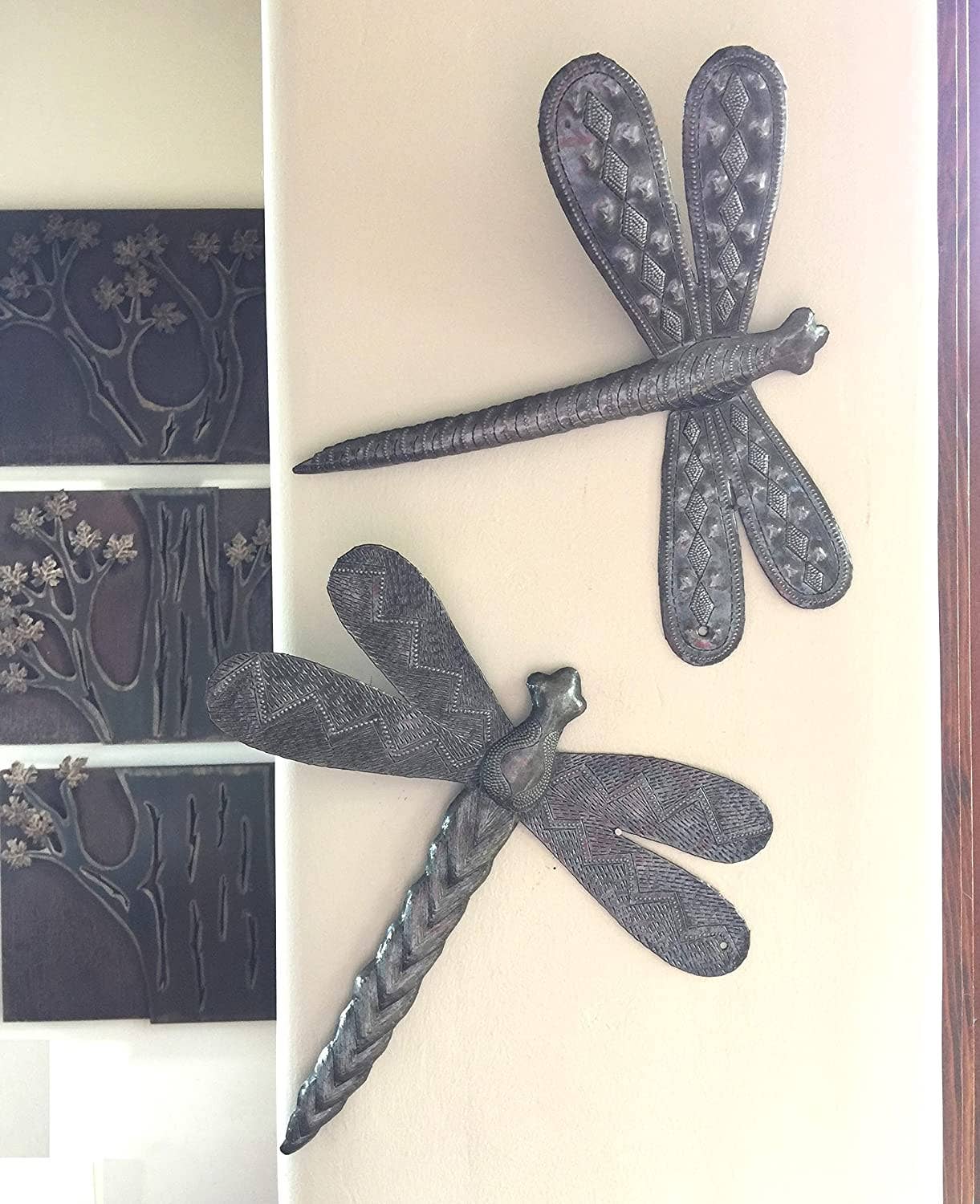 Garden Dragonflies, Set of 2, Handmade in Haiti 9" x 11" Decorative Home Decor Haitian Art