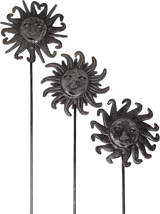 Set/3 Sun Stakes, Garden Metal Sun Faces