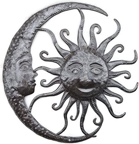 Sun and Moon, Handmade Haitian Wall Art, Unique Metal, Indoor Outdoor Display Fair-trade 23"