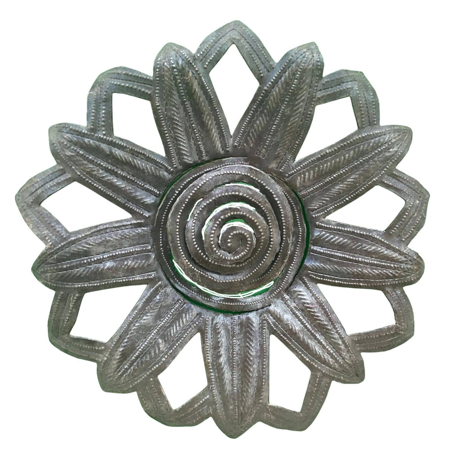 Single Haitian Metal Spiral Flower, Garden Decor 10"