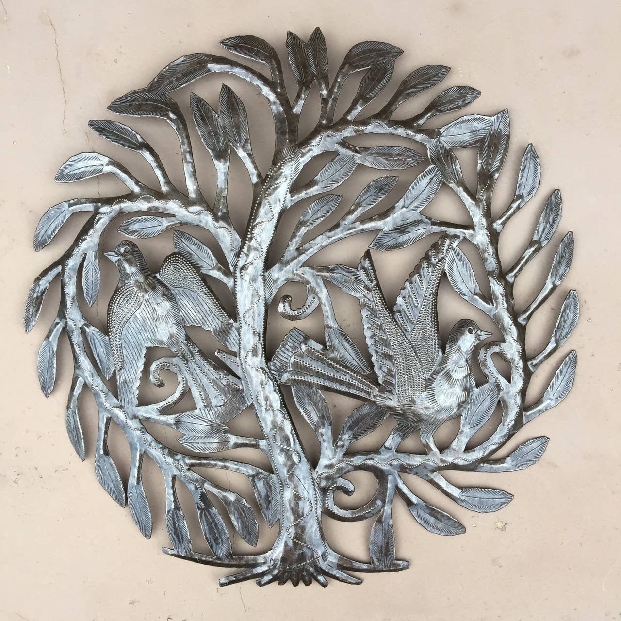 15" Song Birds Garden Tree of Life, Metal Wall Art, Haitian