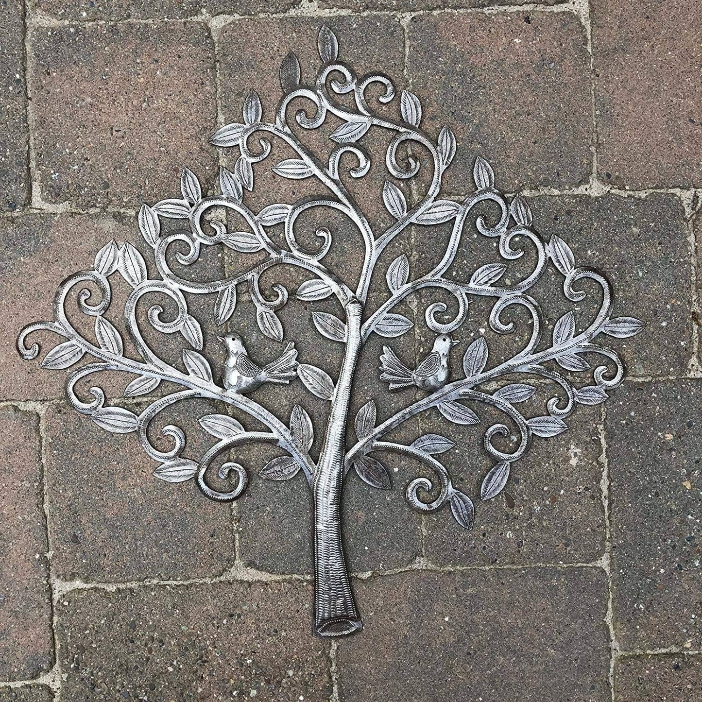 Decorative Tree & Birds, Haitian Wall Hanging Plaque 11.5" Metal Home Decor