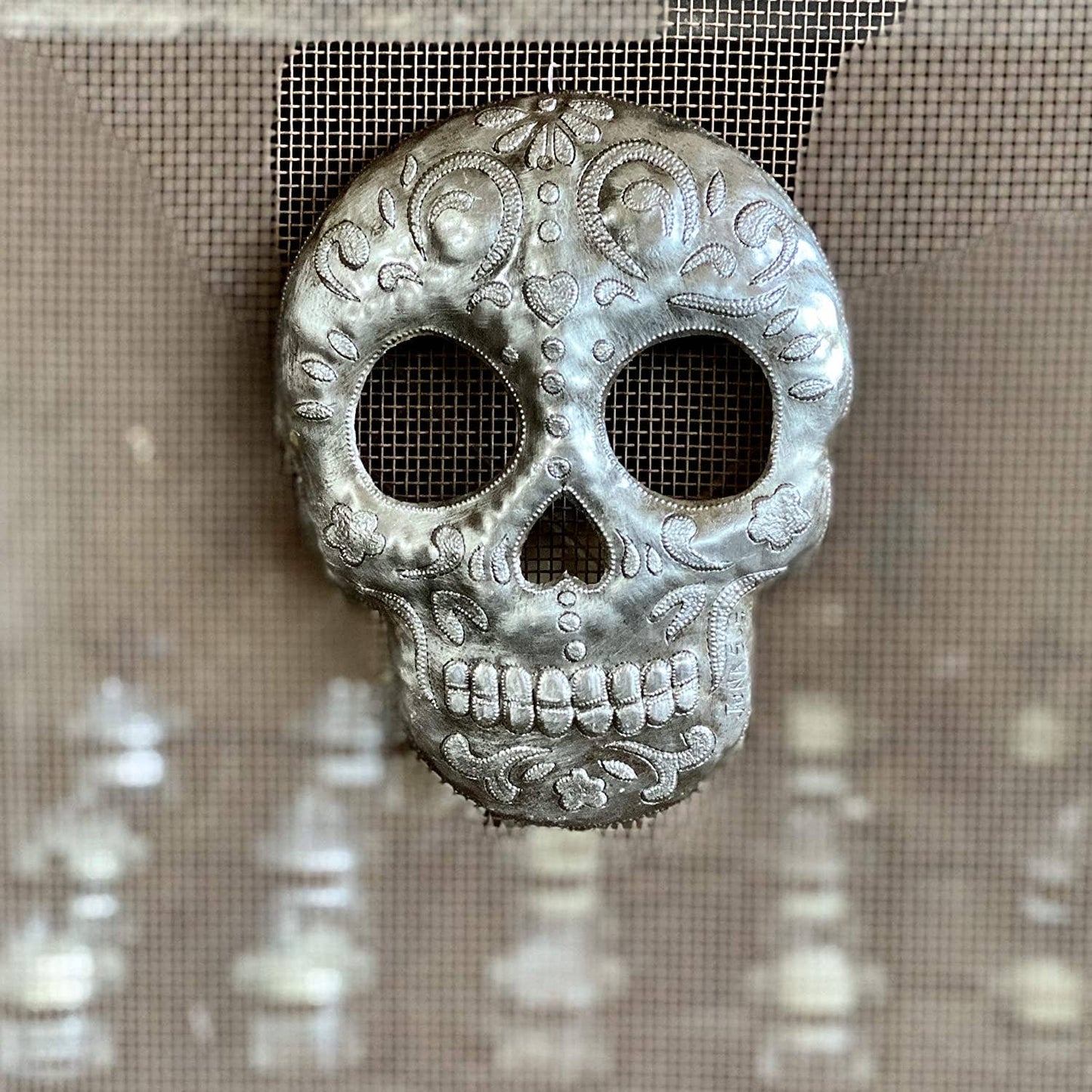 7.5" x 9.75" Sugar Skull Metal Sculpture Haiti