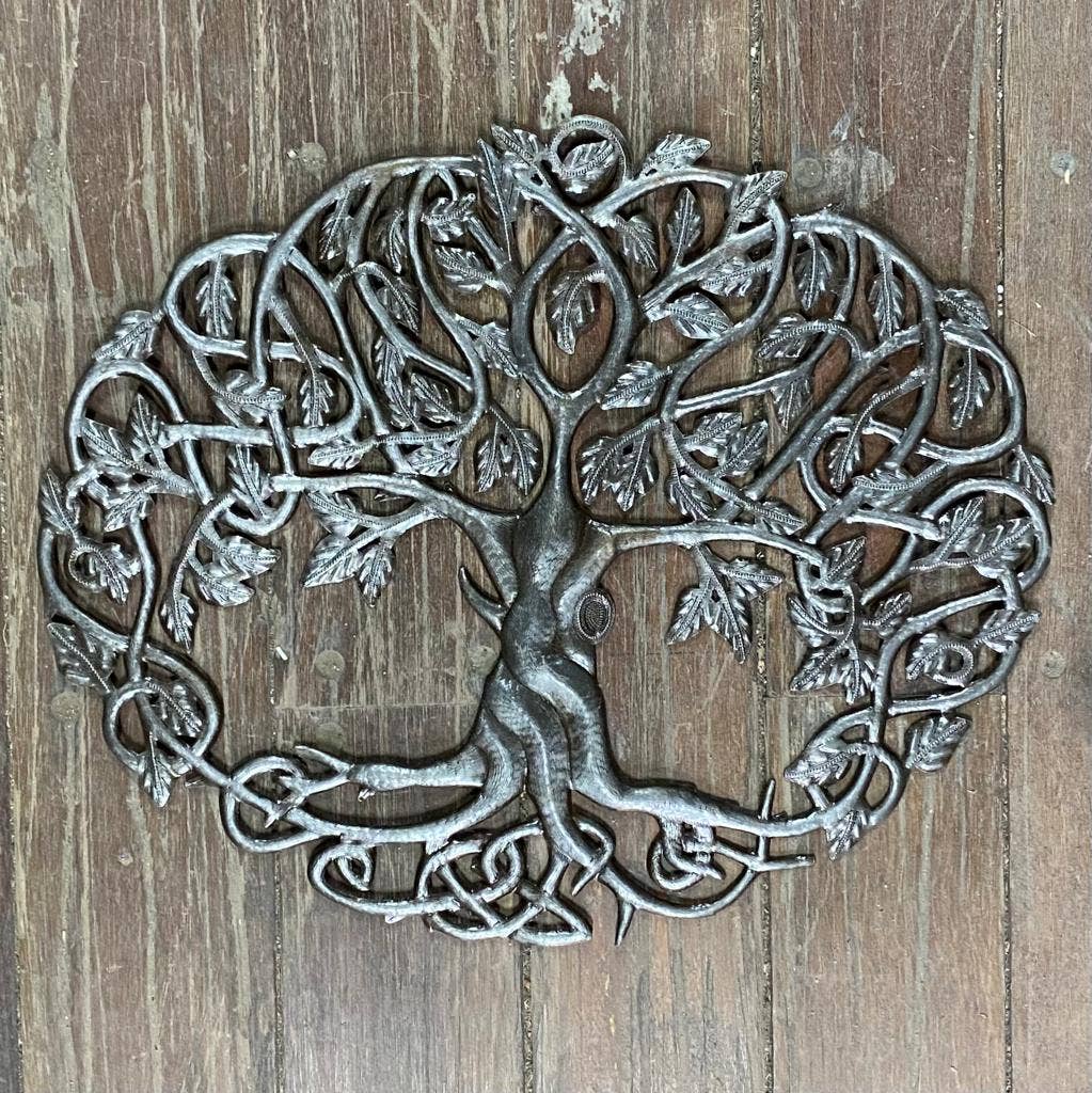 17"x23" Tree of Life Oval Metal Wall Art, Fair Trade, Home Decor, Living Room Kitchen Garden