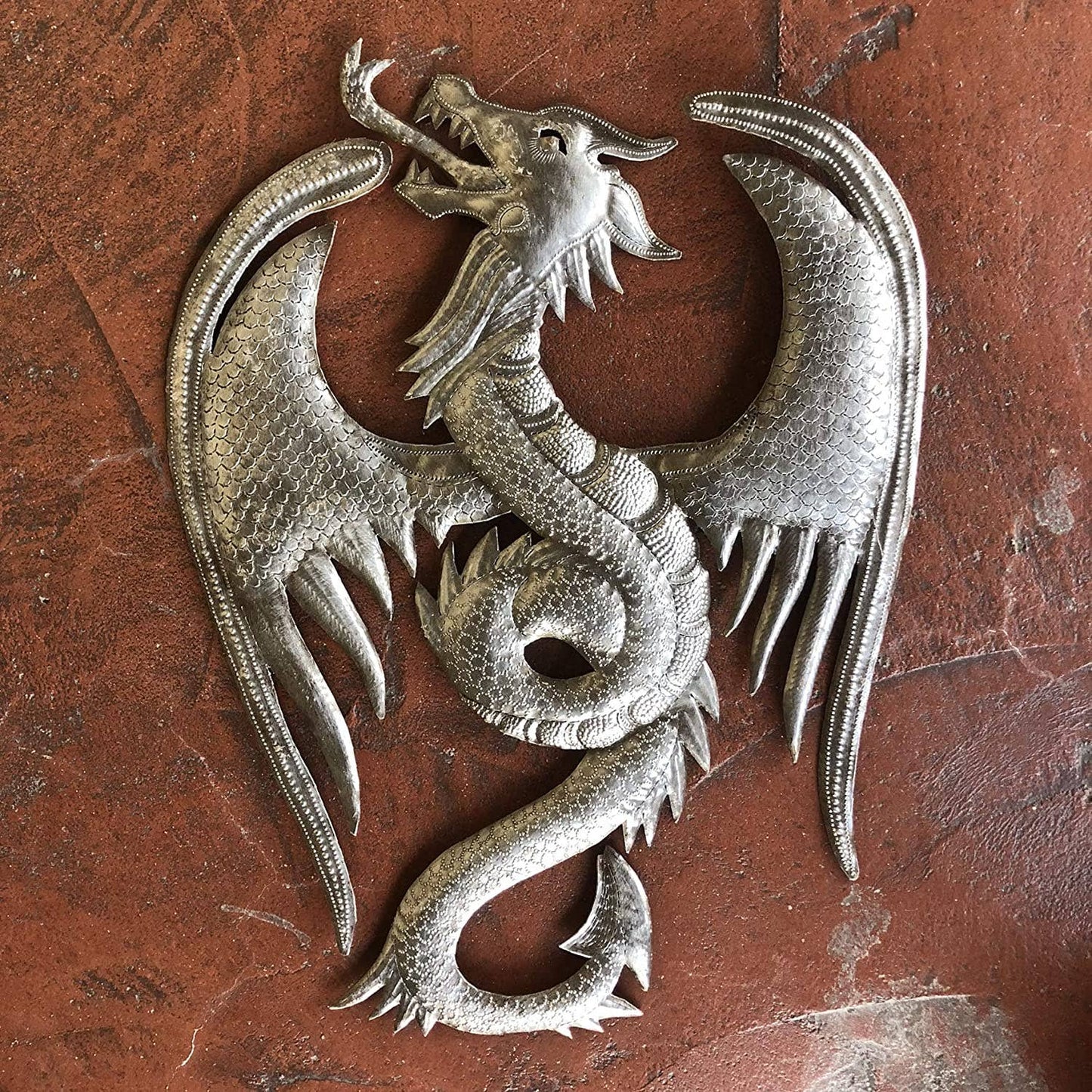 17.25" x 13.5" Metal Celtic Dragon Gothic Sculpture, Haitian