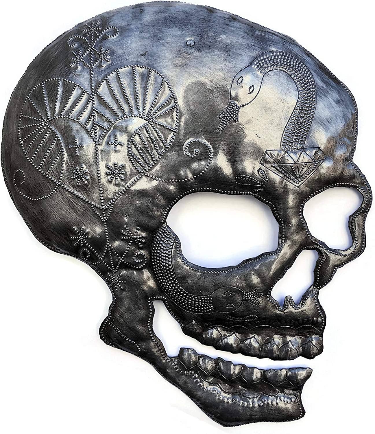 11.25" x 9.5" Day of Dead, Skull Metal Wall Hanging Haiti