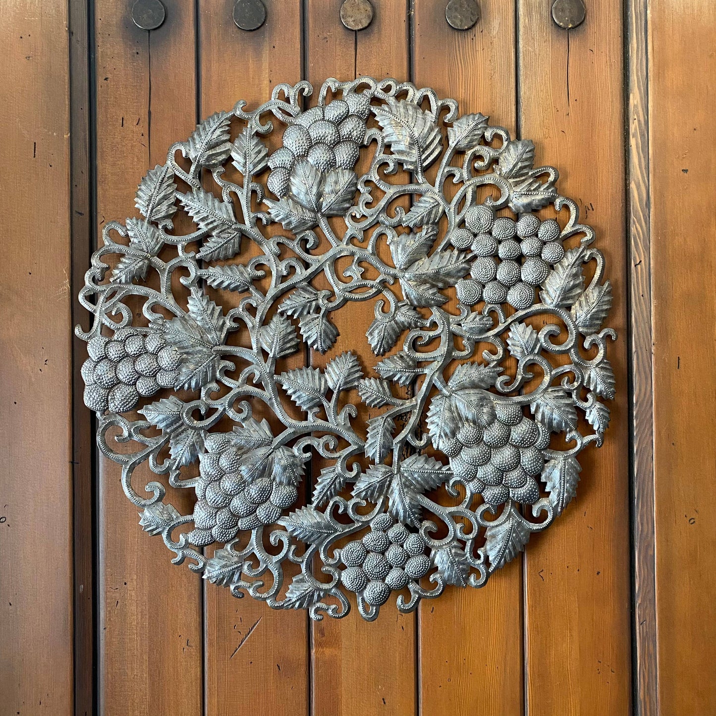 Grape Vine Wreath, Haitian Handmade Recycled Steel 23"x23"