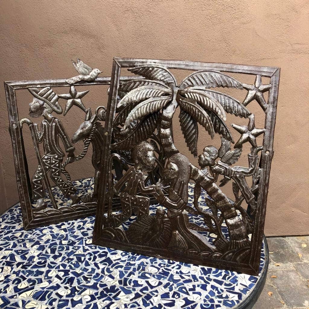 21.5" x 22" Nativity, Holy Family, Haitian Metal Art