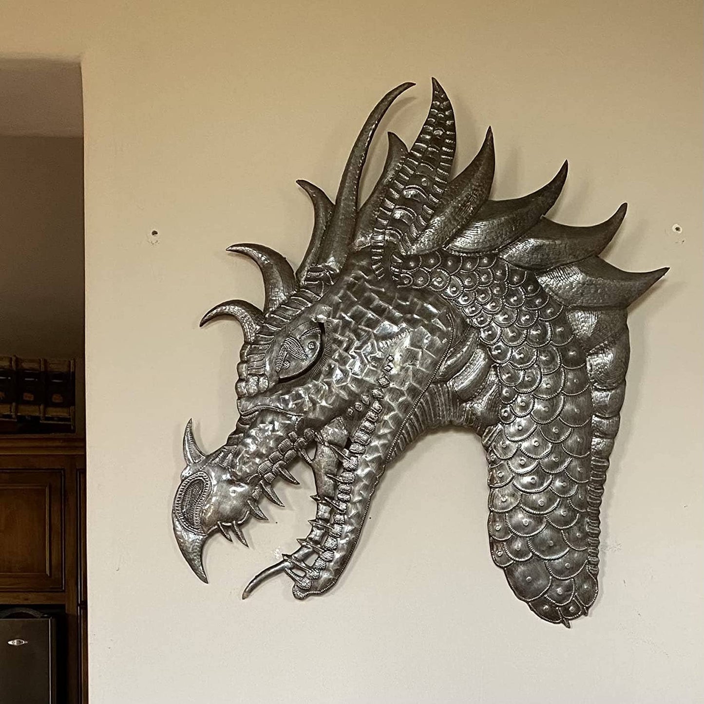 Wall Hanging Metal Dragon, Mythical Handmade 19" x 22"