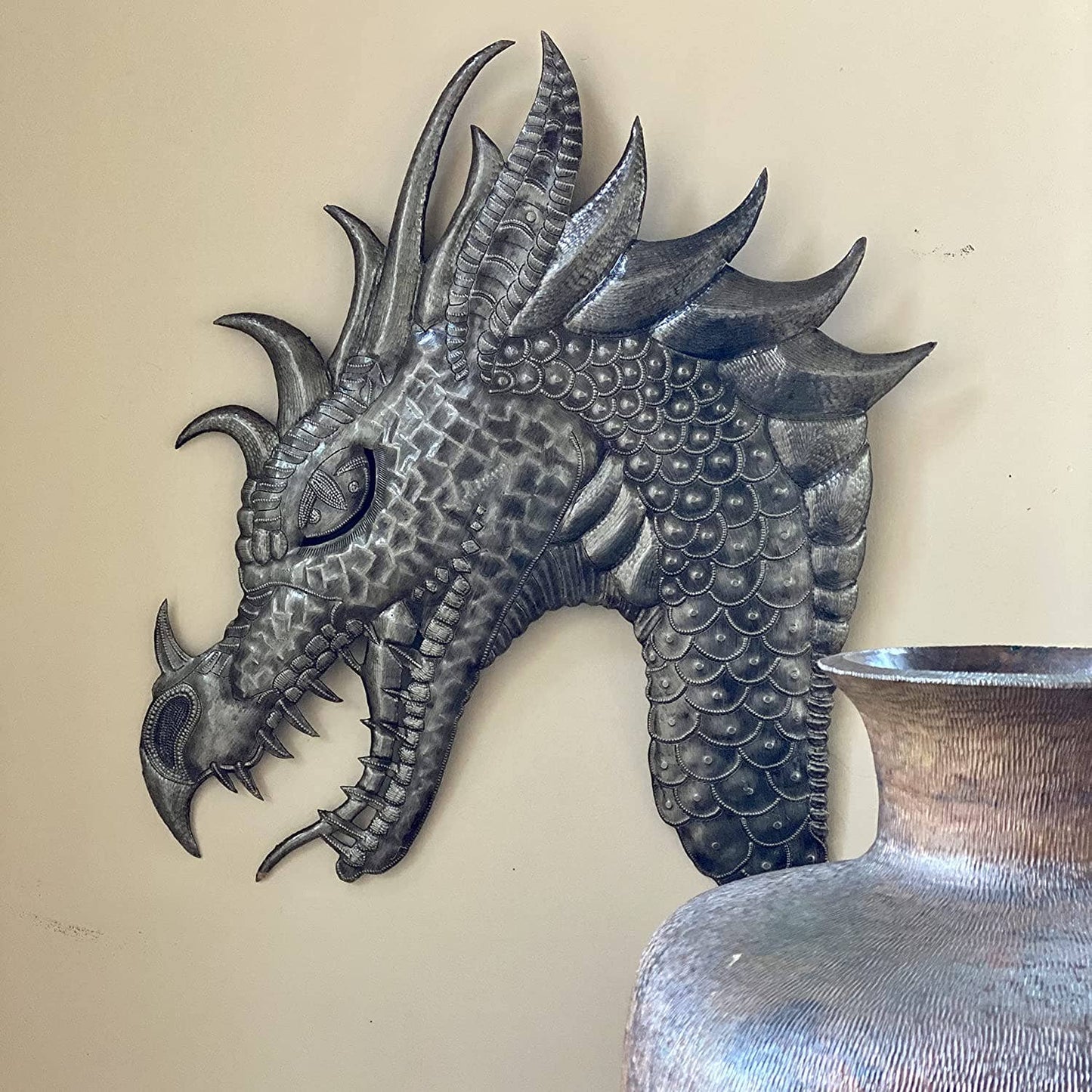 Wall Hanging Metal Dragon, Mythical Handmade 19" x 22"