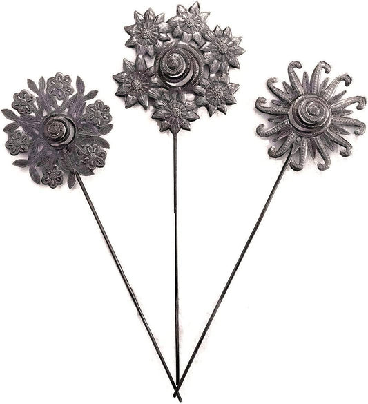 Set/3 Decorative floral Garden Stakes, Spring Flowers