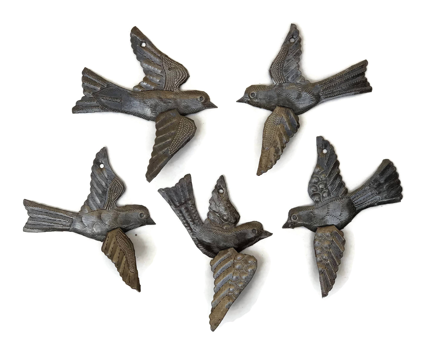 6" Set of 4, 3D Small Birds Garden Home Decor, Metal Plaques, Wall Hanging Ornament Birds