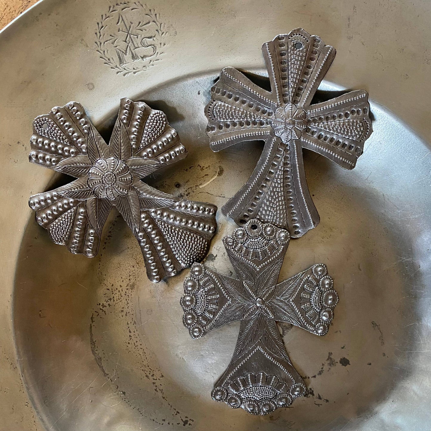 Set of 3 Hand Hammered Metal Wall, Crosses Fair Trade 4"x5"