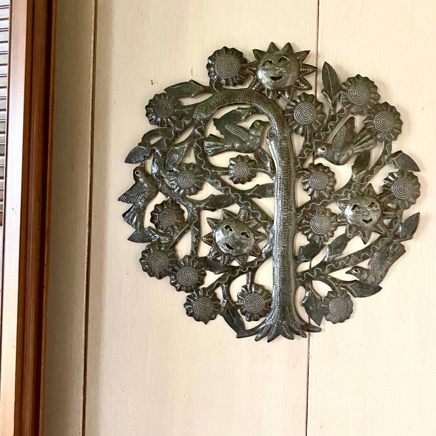 Tree of Life with Sunshine, Recycled Metal Wall Art 15"