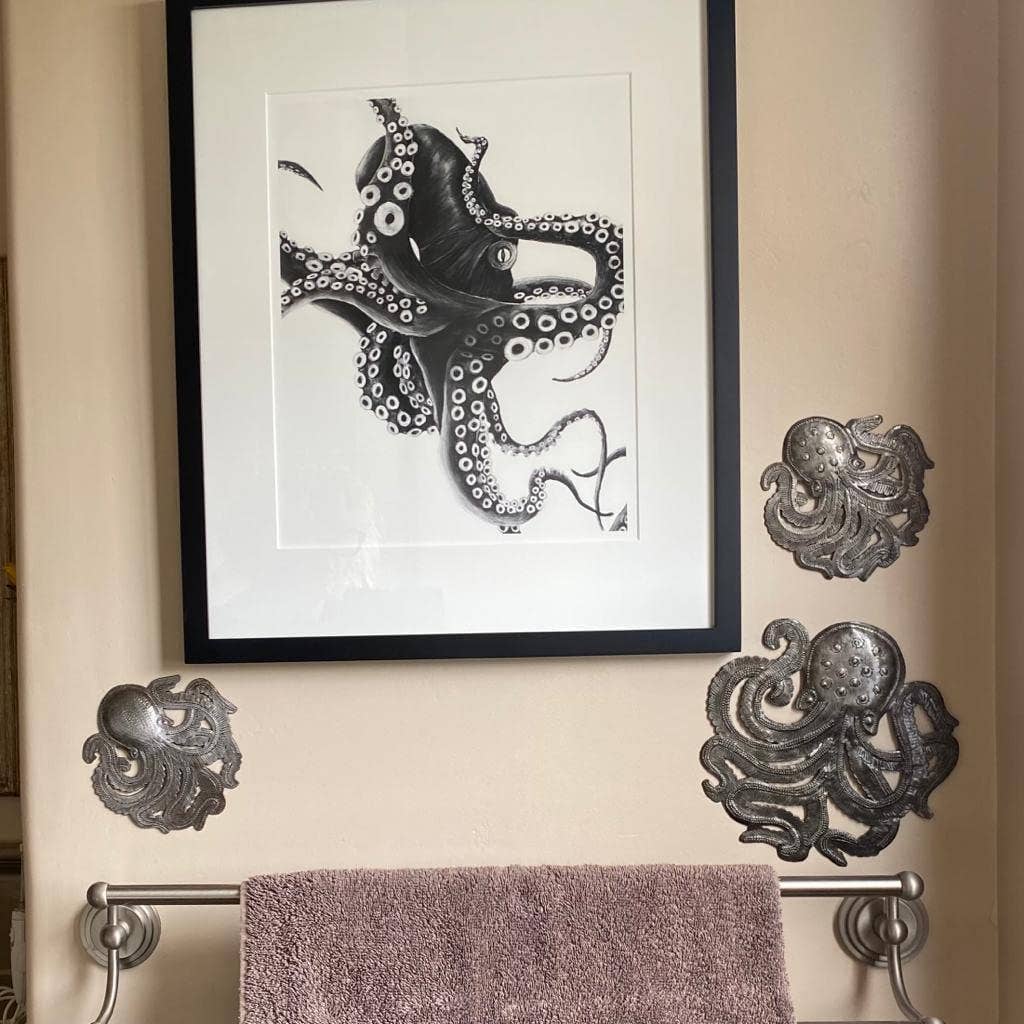 Octopus Family Nautical Wall Hanging Sea Life, Unique Decorative Artwork, 7" and 5"