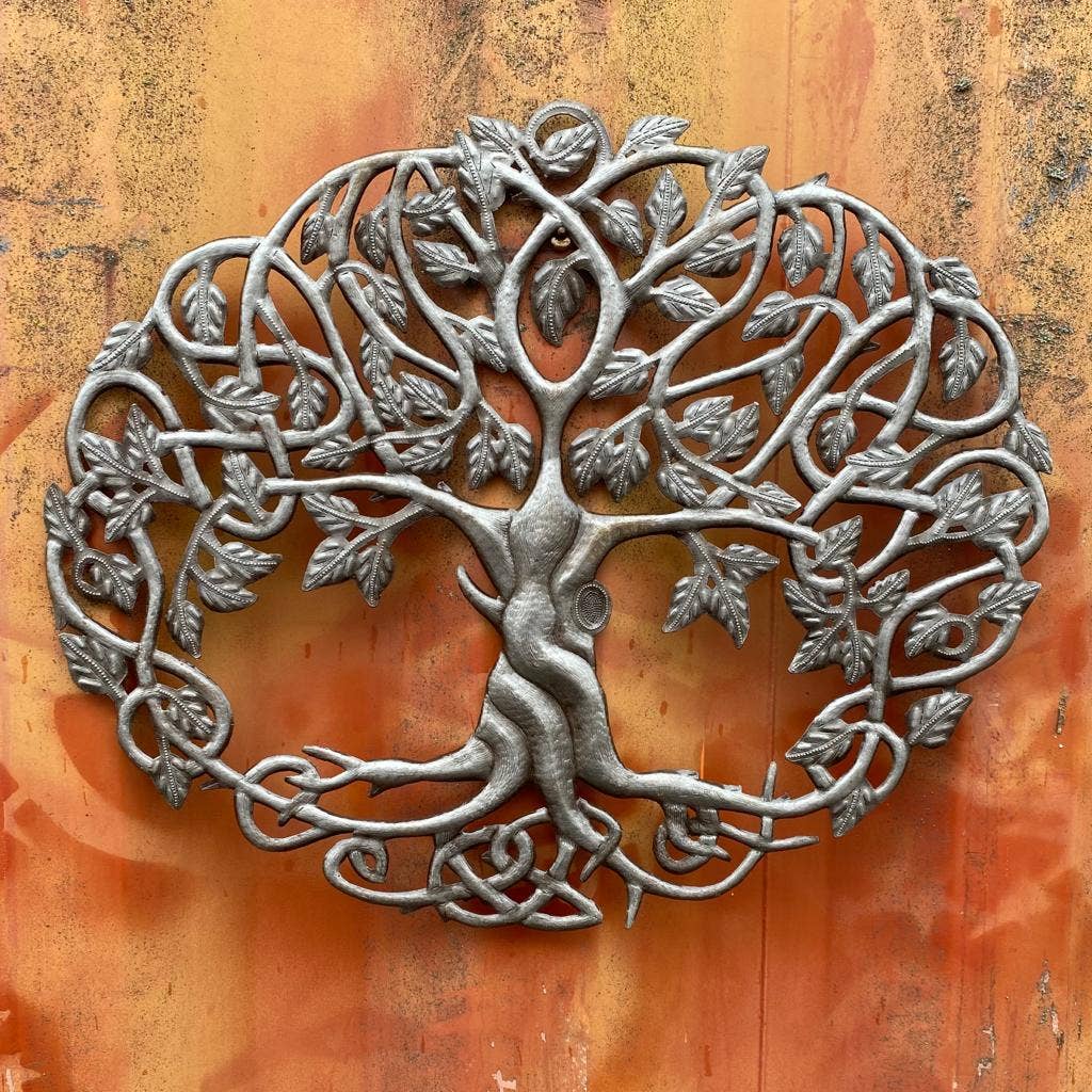 17"x23" Tree of Life Oval Metal Wall Art, Fair Trade, Home Decor, Living Room Kitchen Garden