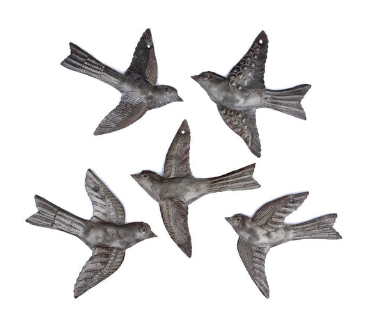 6", Set of 5 Small Birds Garden Home Decor, Metal Plaques, Handcrafted bird sculptures