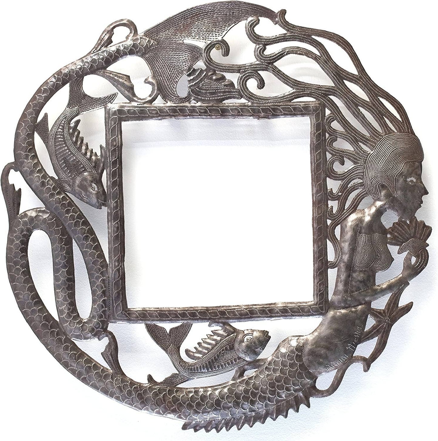 Mermaid Themed Wall Frame Haitian Metal Decor 23" Sea Life Room Artwork