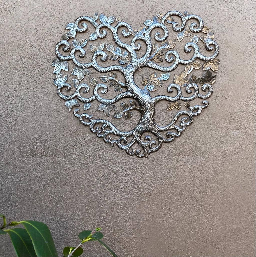 17" Heart Shaped Tree of Life, Handmade Spring Decor, Haiti