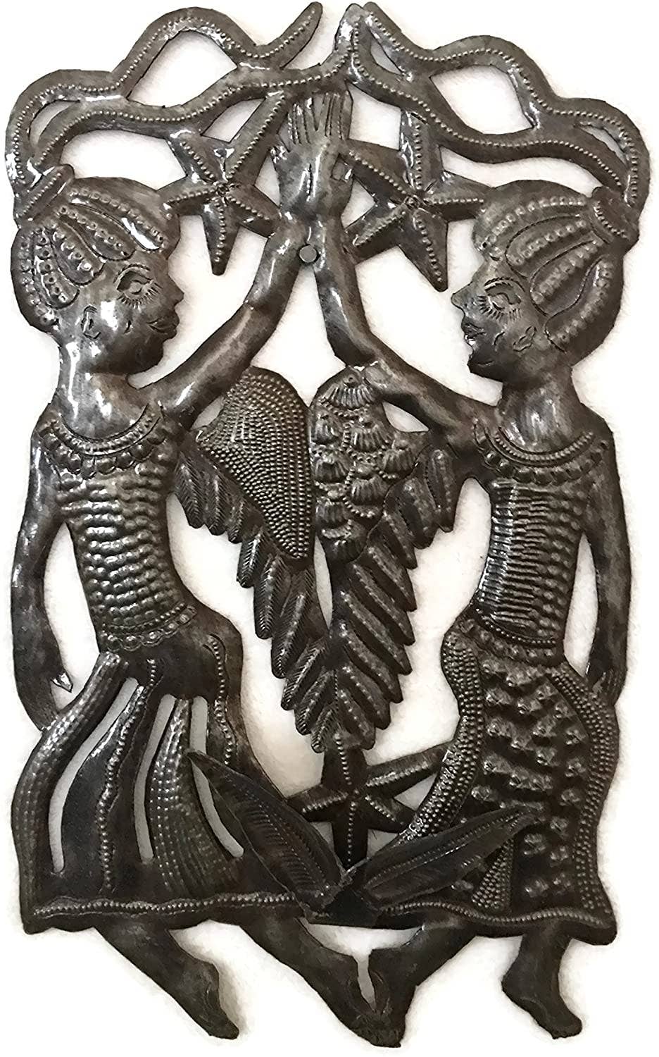 9" x 15" Twin Angels,Sisters, Bring Luck, Haitian Metal Art