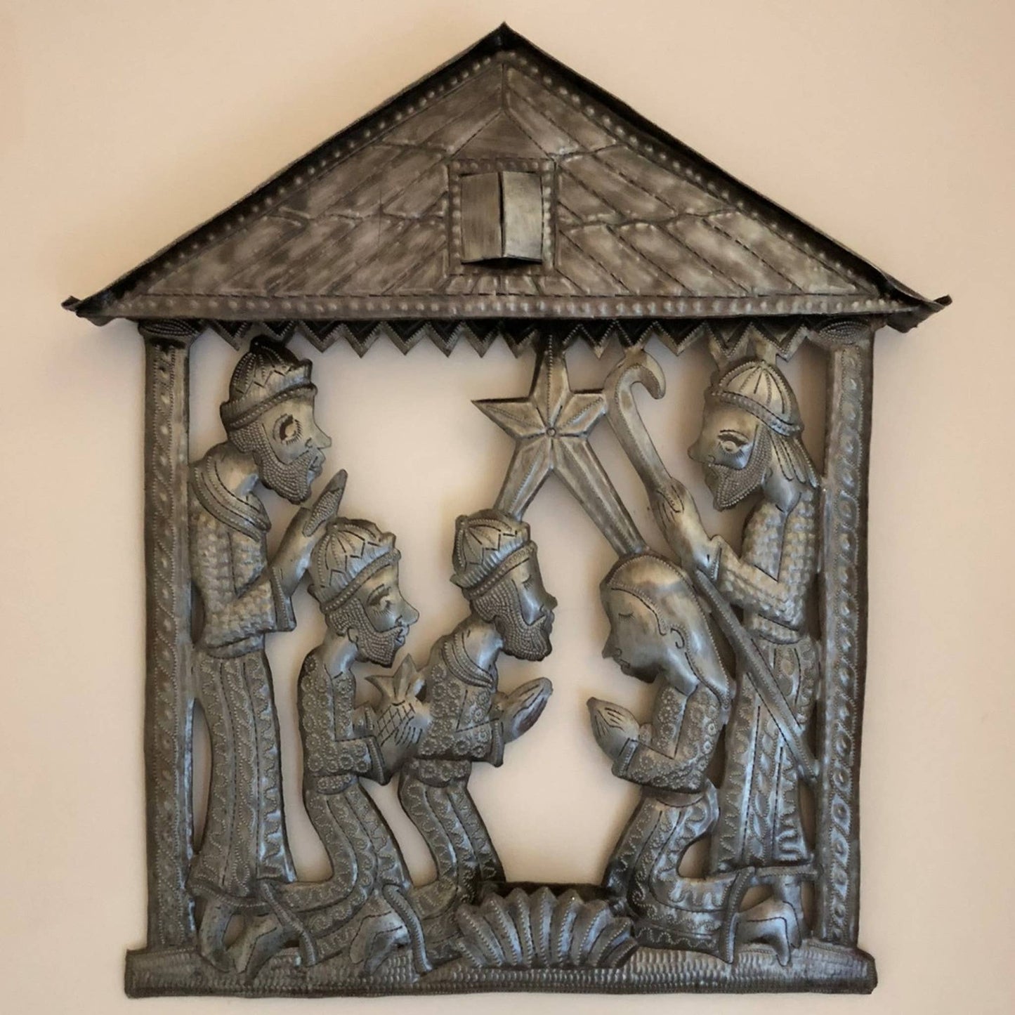 Nativity, Holy Family, Haitian Recycled Metal Art 12"x14"