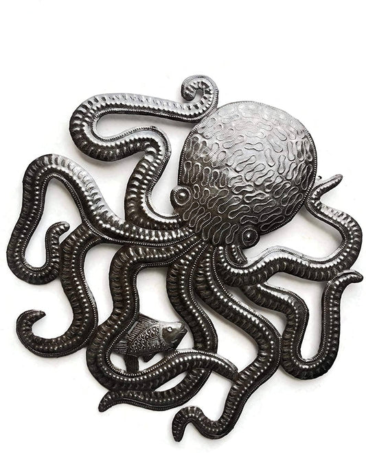 Metal Octopus, Sea Life, Nautical Wall Hanging Artwork, Handmade, Unique 17 x 16.75