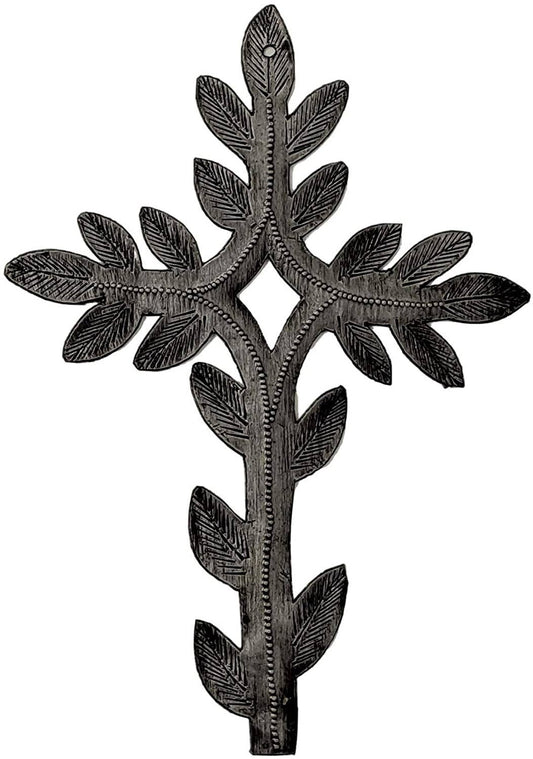 5" X 7.5" Metal Cross with Leaf Design, Cross Collector