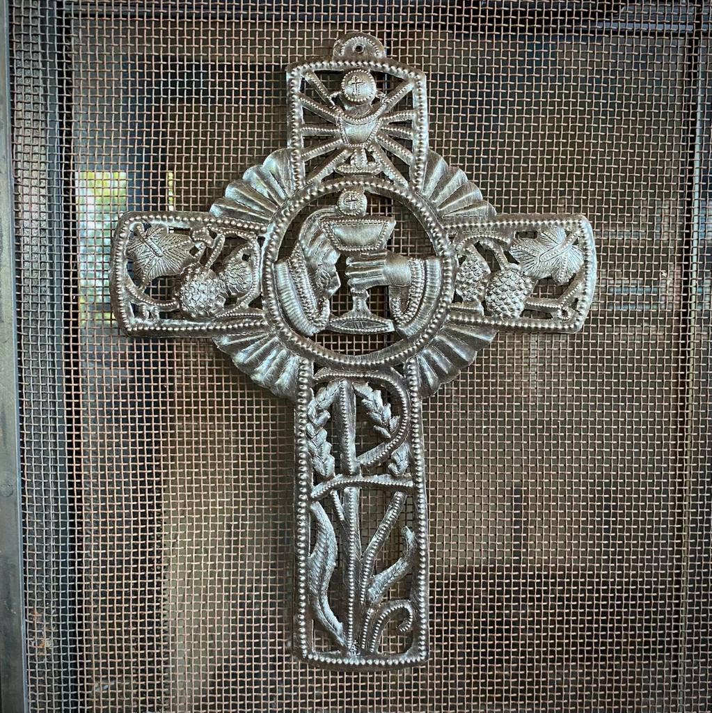 Metal Cross Home Decor, Folkart Religious Cross, Sacred Wall